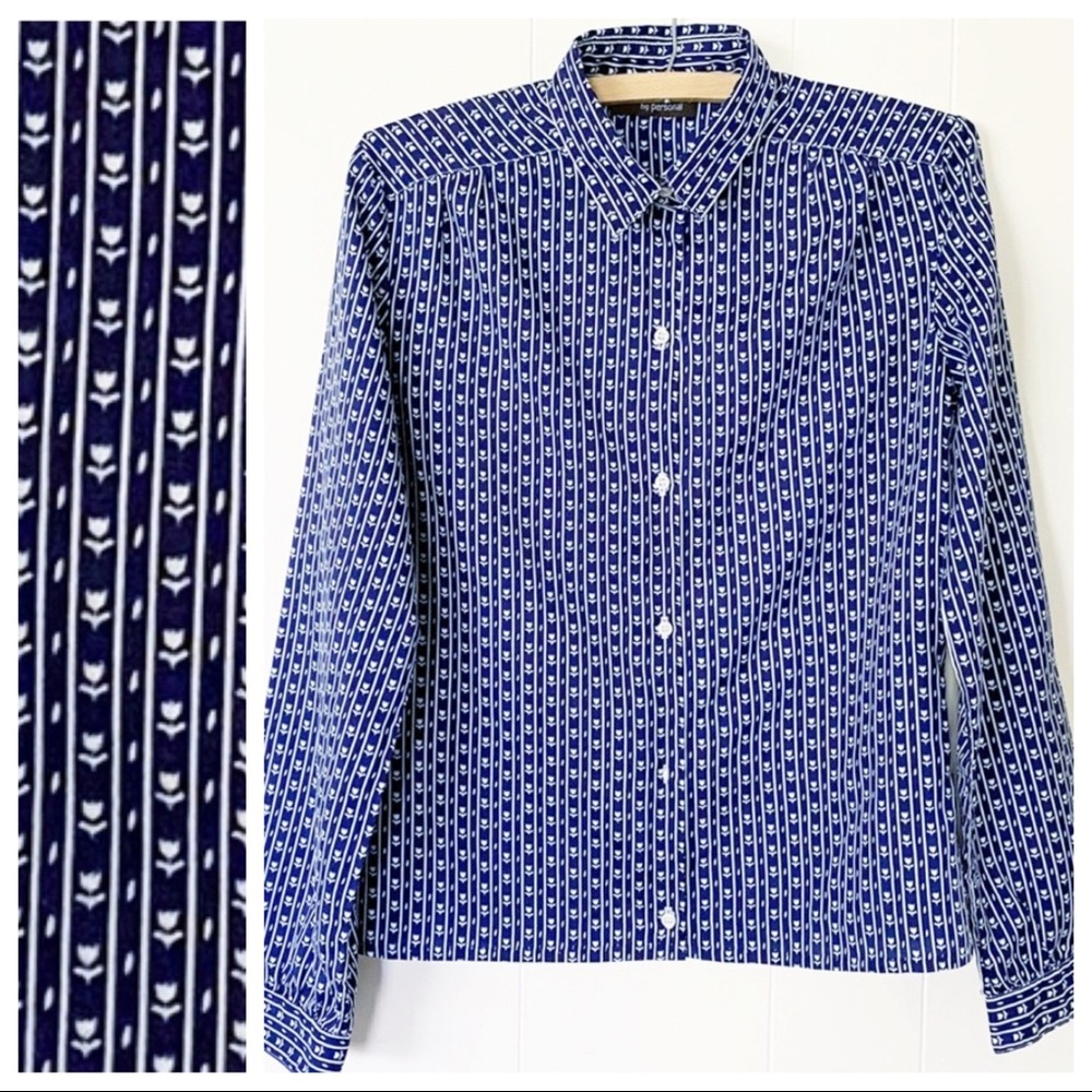 ❌SOLD❌VTG 80s Navy Preppy Tulip Stripe Babydoll Blouse